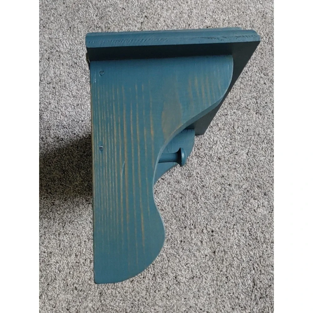 Vtg Solid Wood Wall Display Peg Shelf Blue Farmhouse Granny Cottage Core 11x5